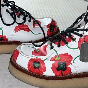 Kenzo White and Red Floral Ankle Boots